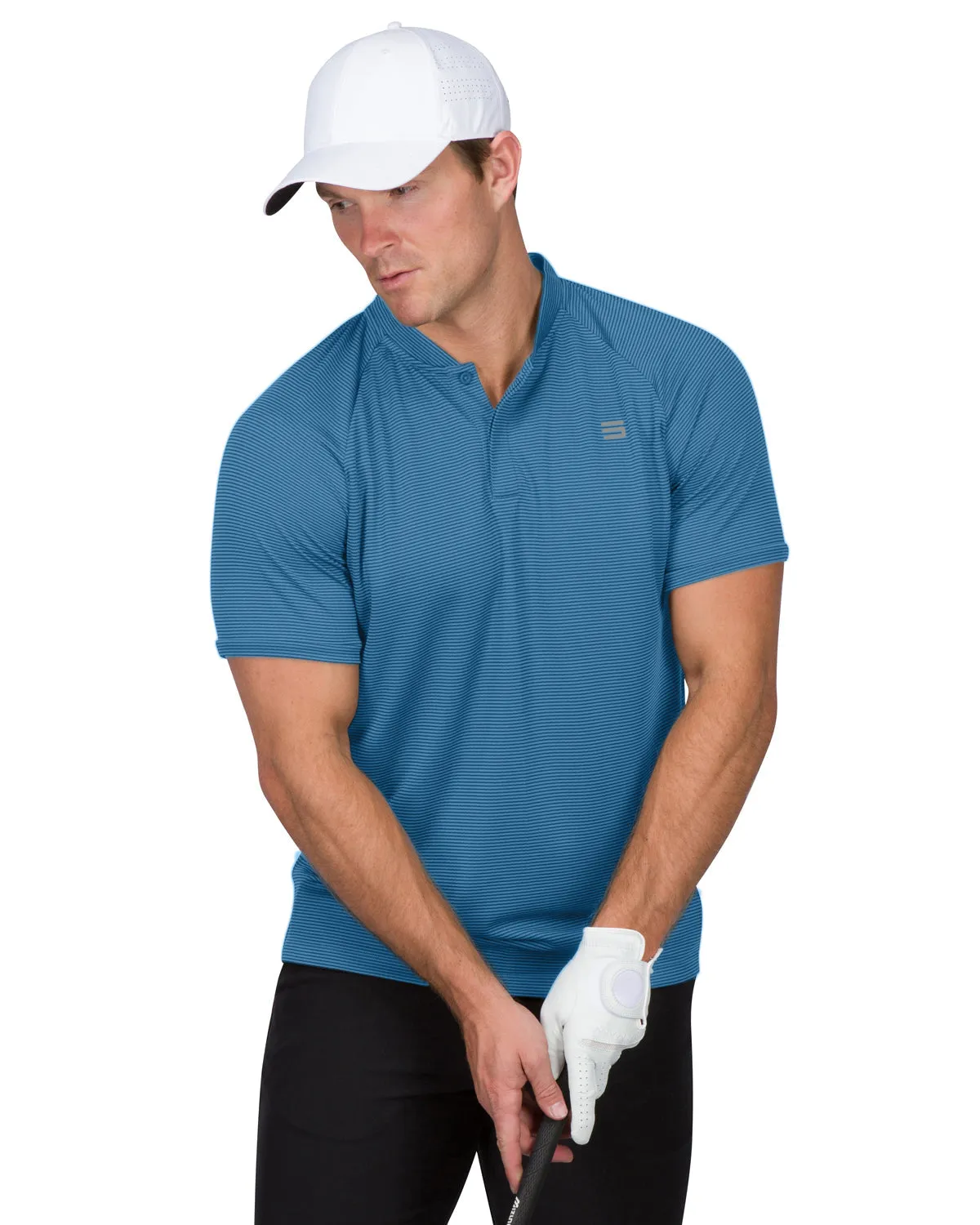 EXTREME DEAL - MEN'S THIN-STRIPED COLLARLESS GOLF POLOS