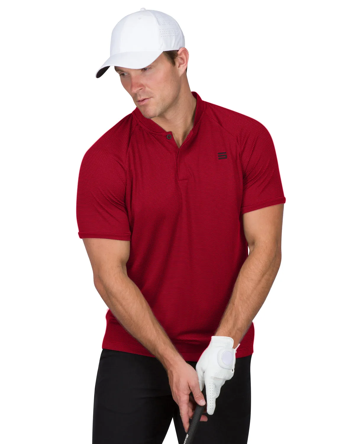 EXTREME DEAL - MEN'S THIN-STRIPED COLLARLESS GOLF POLOS
