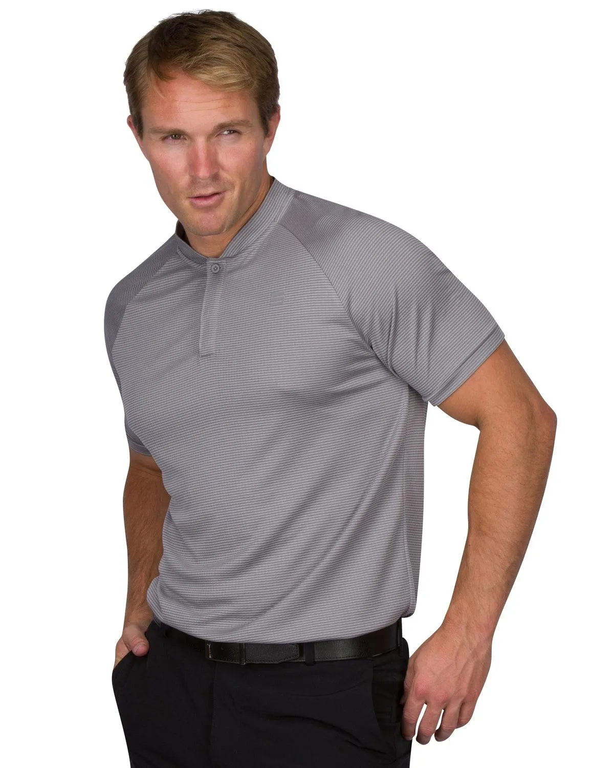 Extreme Deal - Men's Thin-Striped Collarless Golf Polos