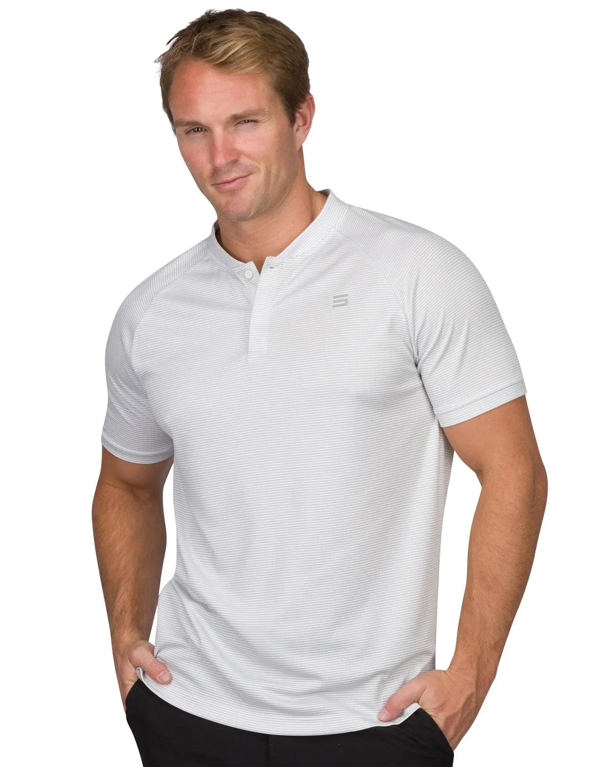 Extreme Deal - Men's Thin-Striped Collarless Golf Polos