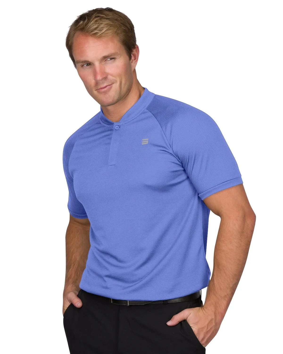 Extreme Deal - Men's Thin-Striped Collarless Golf Polos