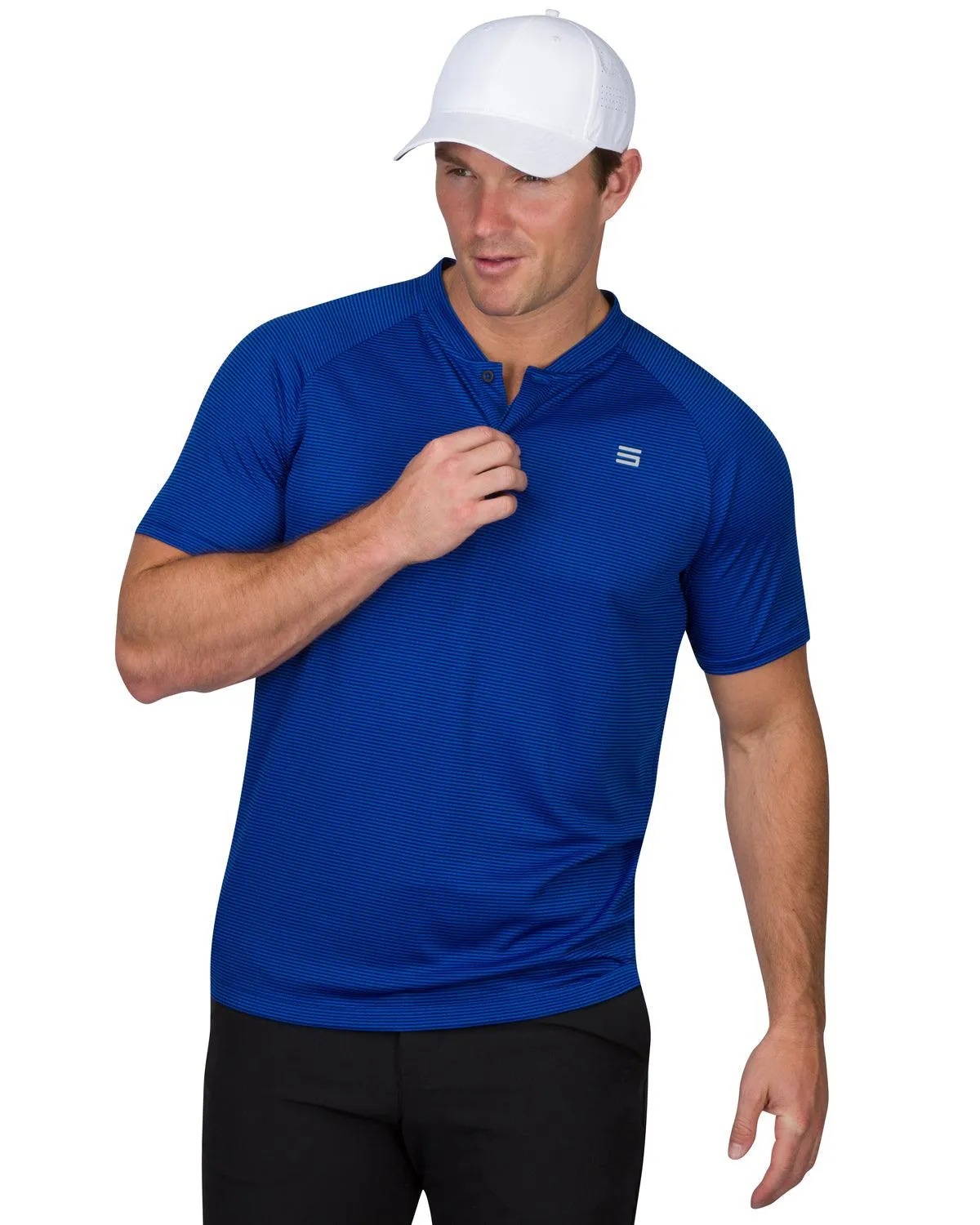 Extreme Deal - Men's Thin-Striped Collarless Golf Polos