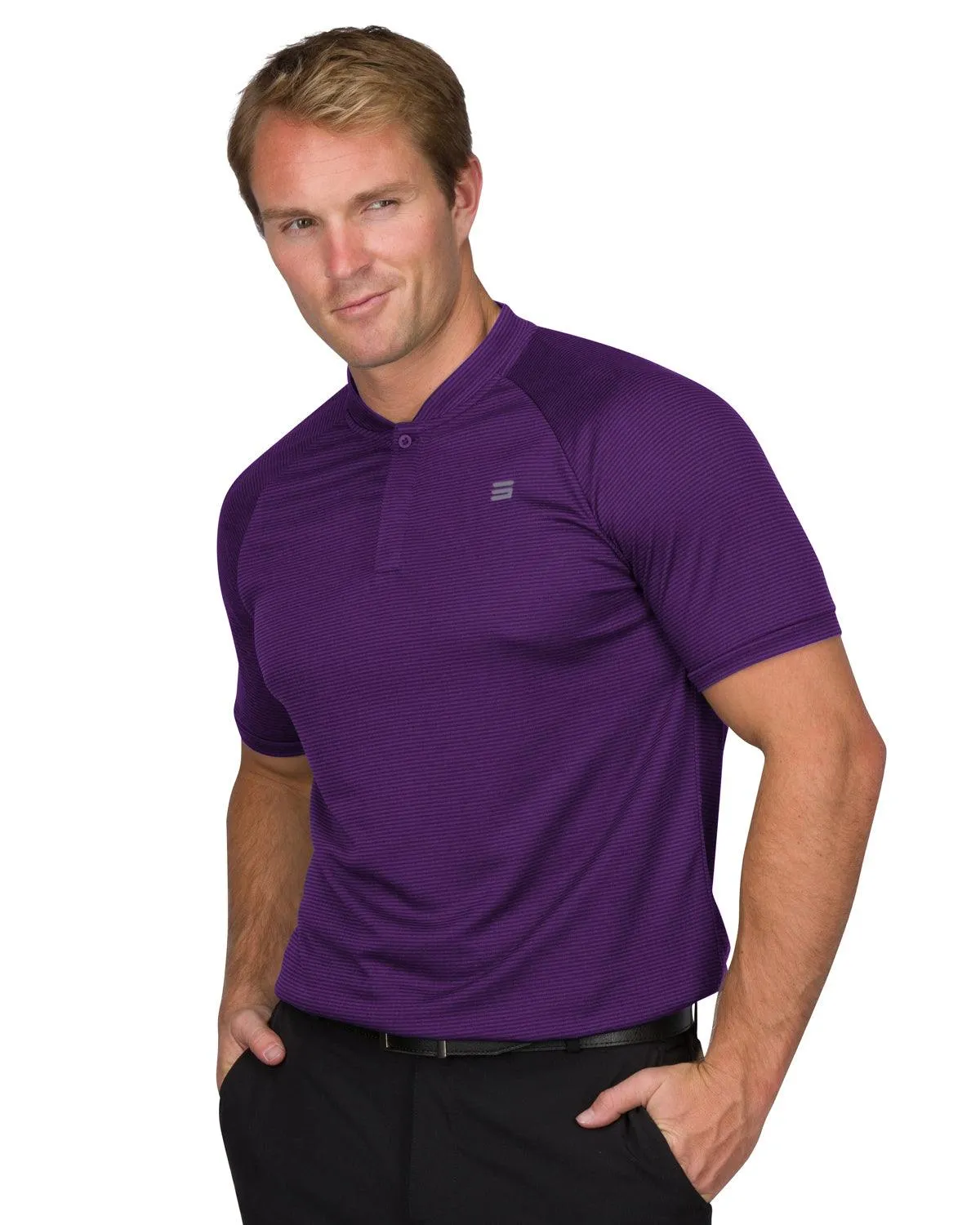 Extreme Deal - Men's Thin-Striped Collarless Golf Polos