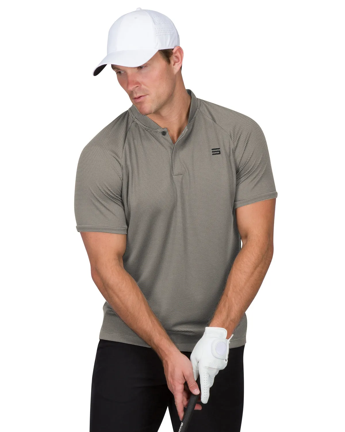 EXTREME DEAL - MEN'S THIN-STRIPED COLLARLESS GOLF POLOS