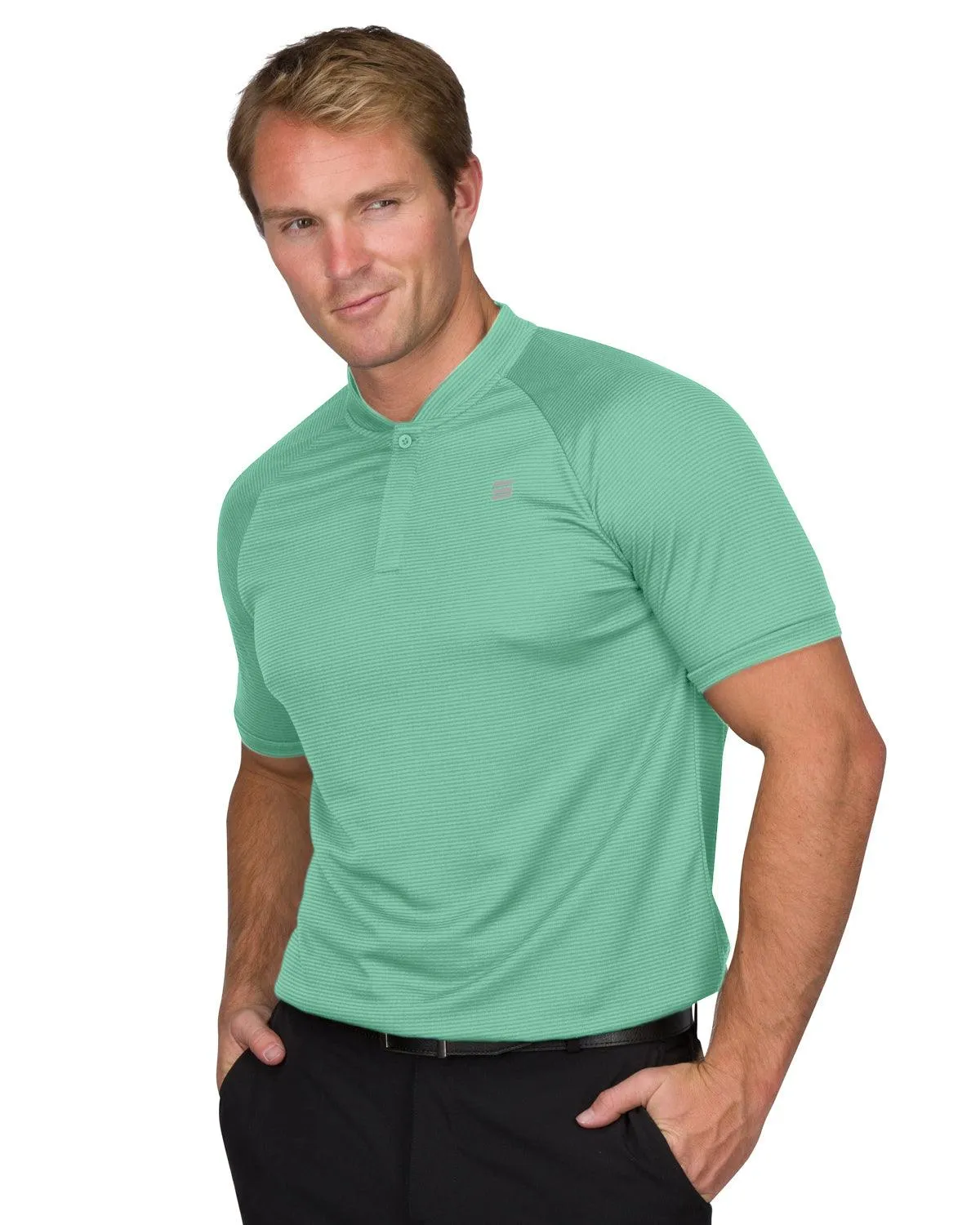 Extreme Deal - Men's Thin-Striped Collarless Golf Polos