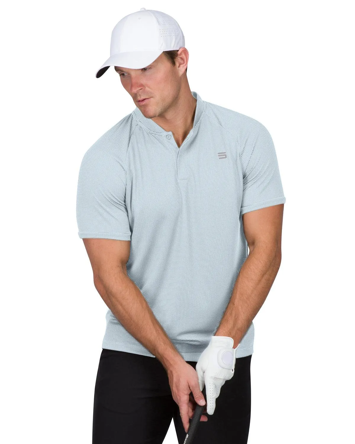 Extreme Deal - Men's Thin-Striped Collarless Golf Polos
