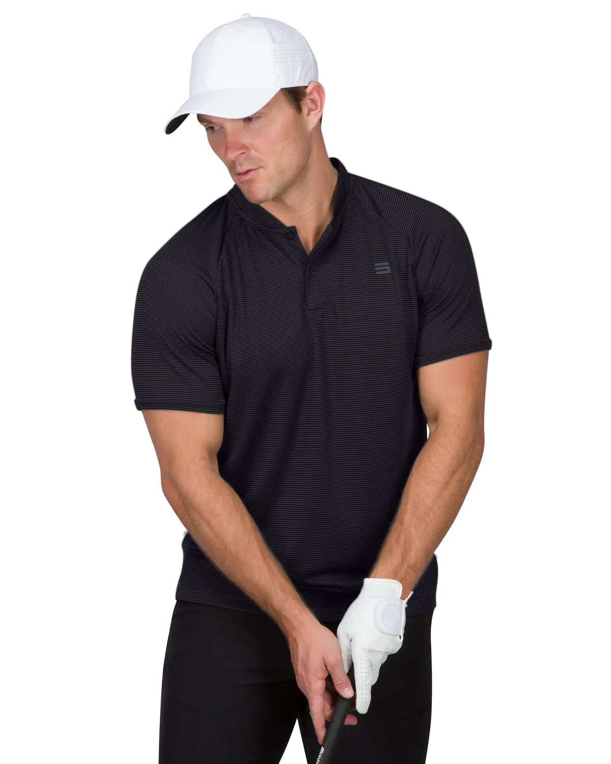 EXTREME DEAL - MEN'S THIN-STRIPED COLLARLESS GOLF POLOS