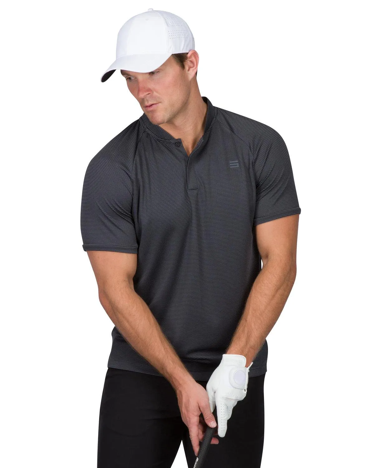 Extreme Deal - Men's Thin-Striped Collarless Golf Polos