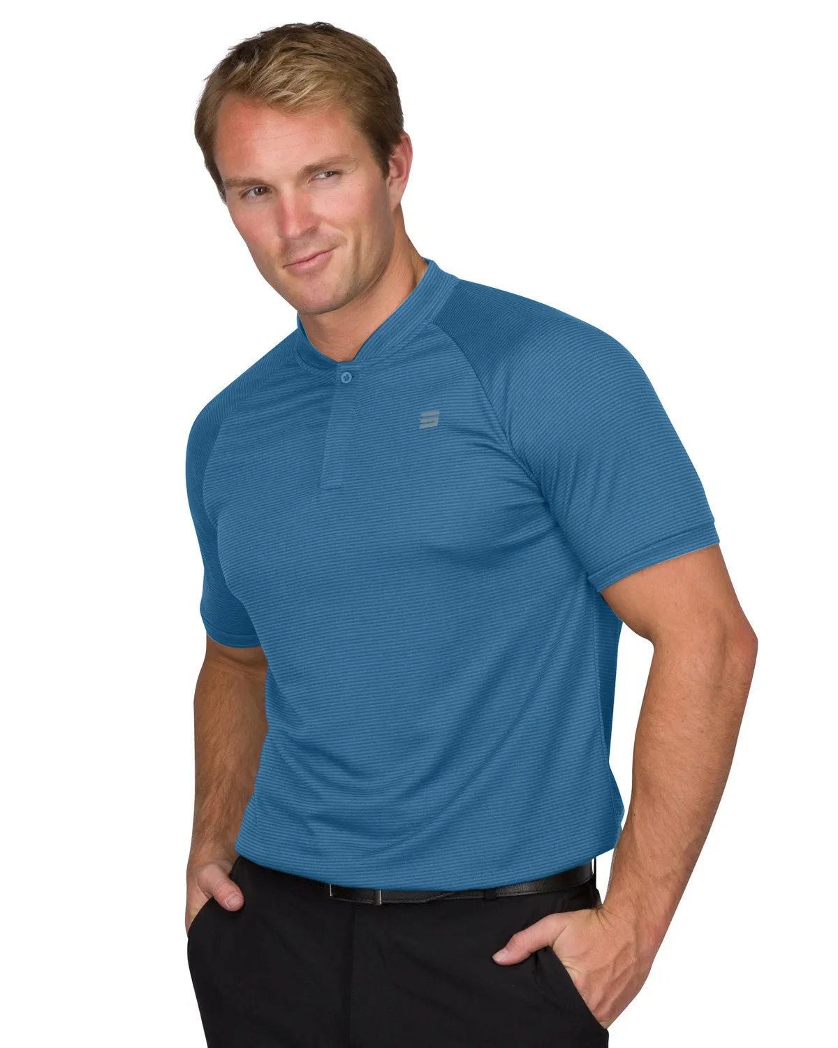 EXTREME DEAL - MEN'S THIN-STRIPED COLLARLESS GOLF POLOS