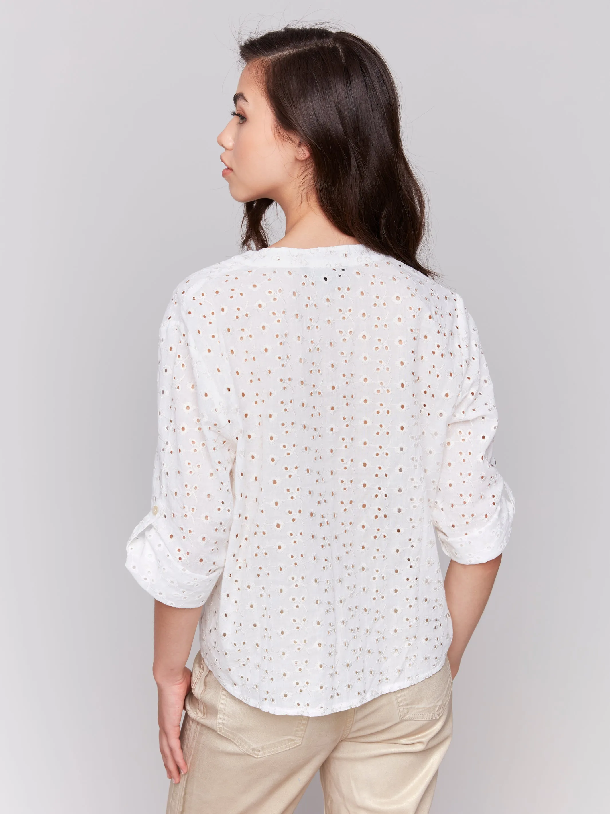 EYELET BUTTON UP TOP