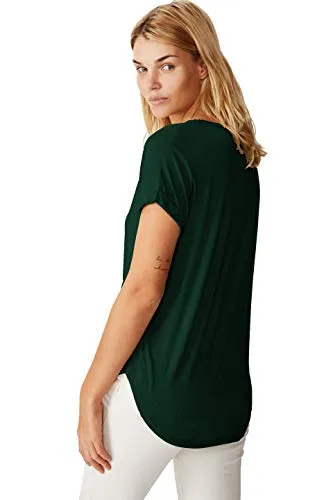 Fabricorn Plain Bottle Green High Low Hem Cotton Tshirt for Women (Bottle Green, Small)