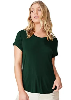 Fabricorn Plain Bottle Green High Low Hem Cotton Tshirt for Women (Bottle Green, Small)