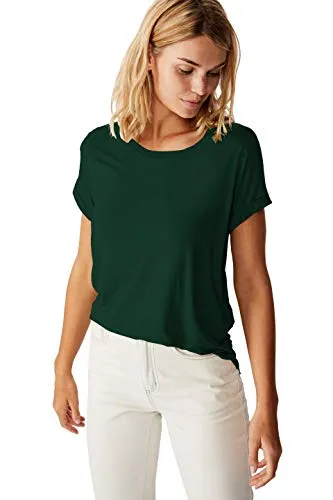 Fabricorn Plain Bottle Green High Low Hem Cotton Tshirt for Women (Bottle Green, Small)