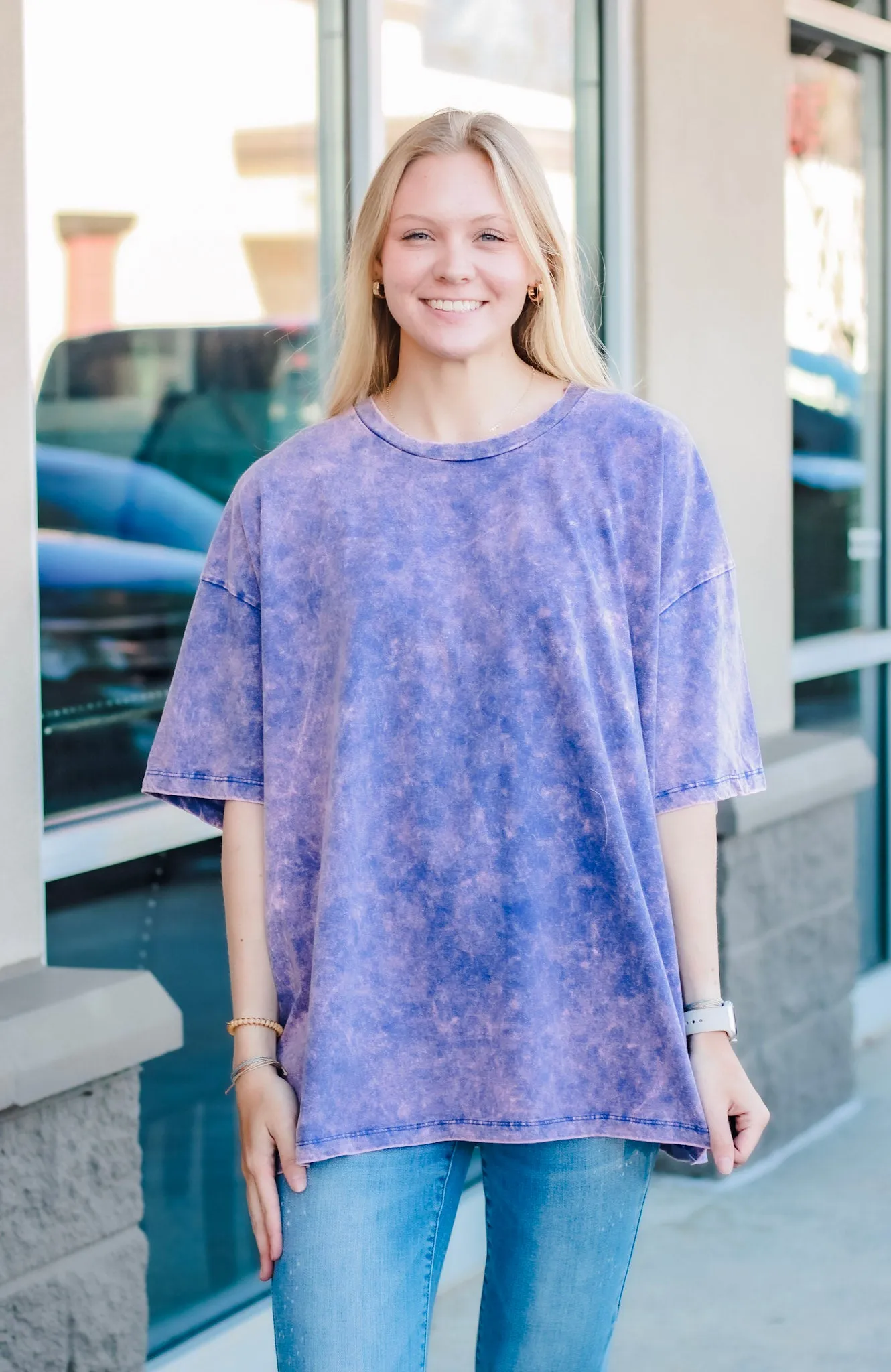 Feeling Good Acid Wash Top in Purple