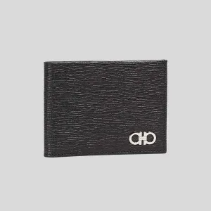 FERRAGAMO Gancini Men's Leather Bifold Wallet Black/Silver RB-685979