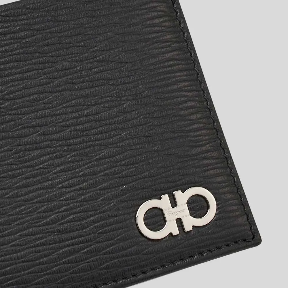 FERRAGAMO Gancini Men's Leather Bifold Wallet Black/Silver RB-685979
