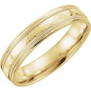 Flat Edge Band with Hammer Finish & Milgrain 51541 - 4 mm - 5 mm