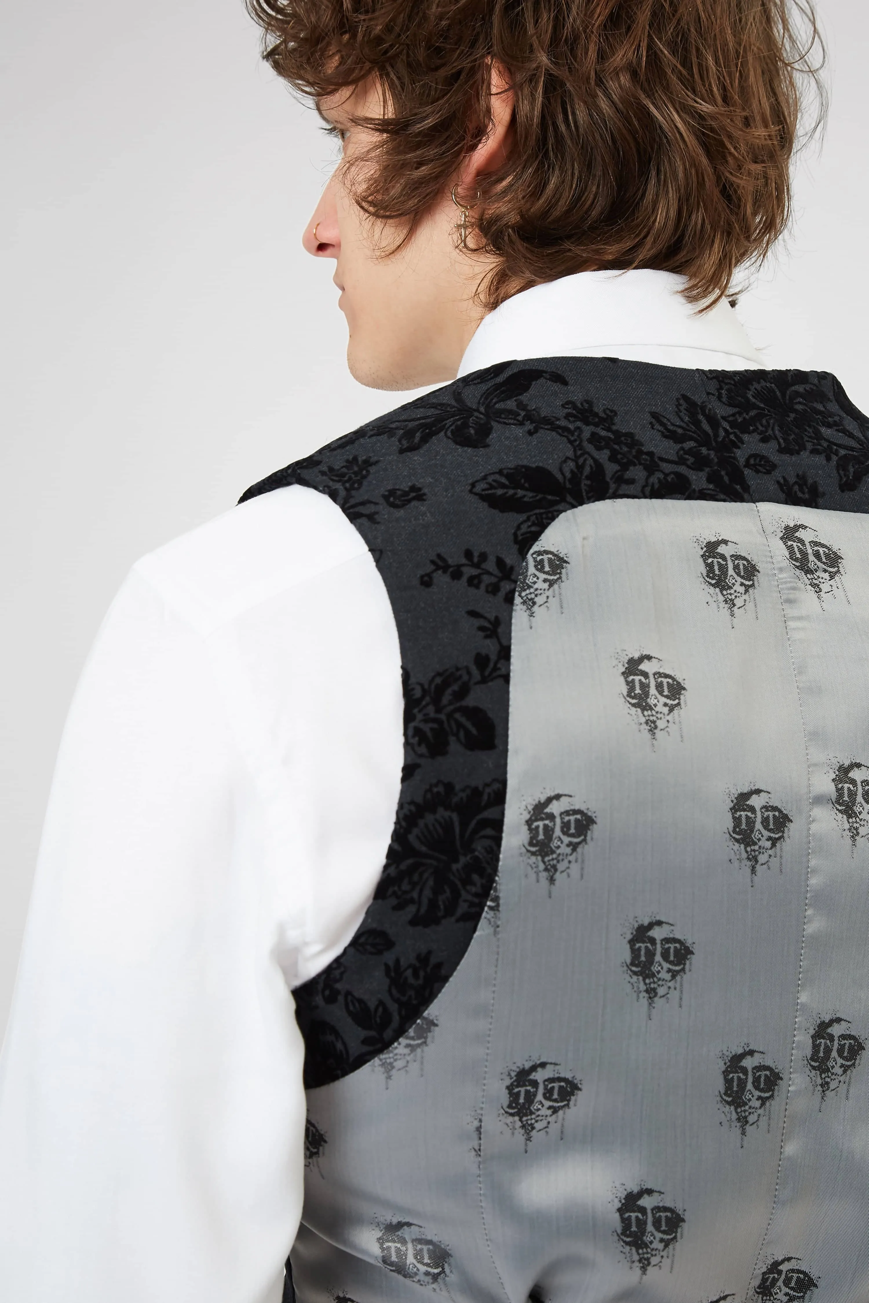 Fleet Skinny Fit Black Floral Tuxedo Waistcoat