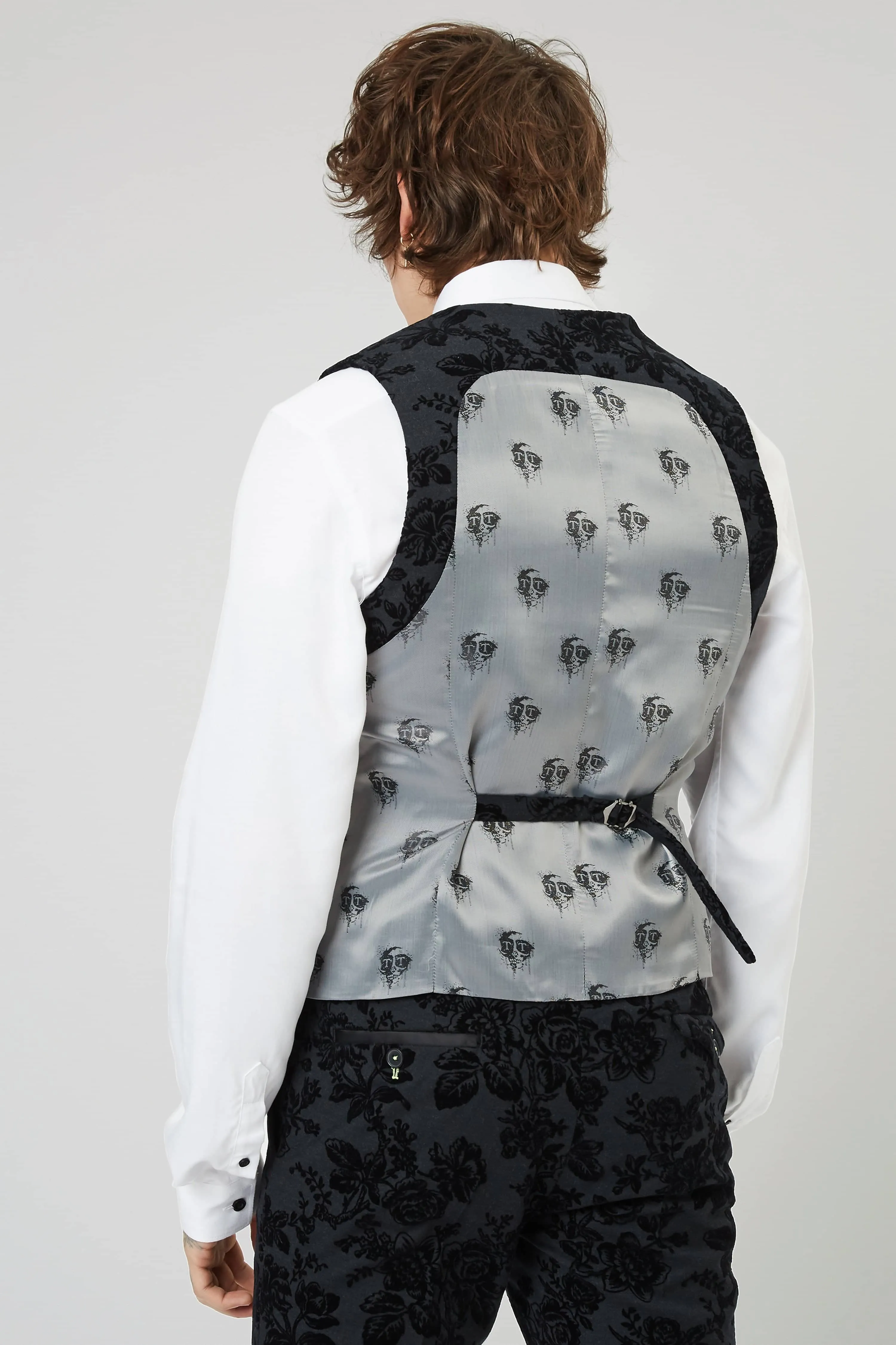 Fleet Skinny Fit Black Floral Tuxedo Waistcoat