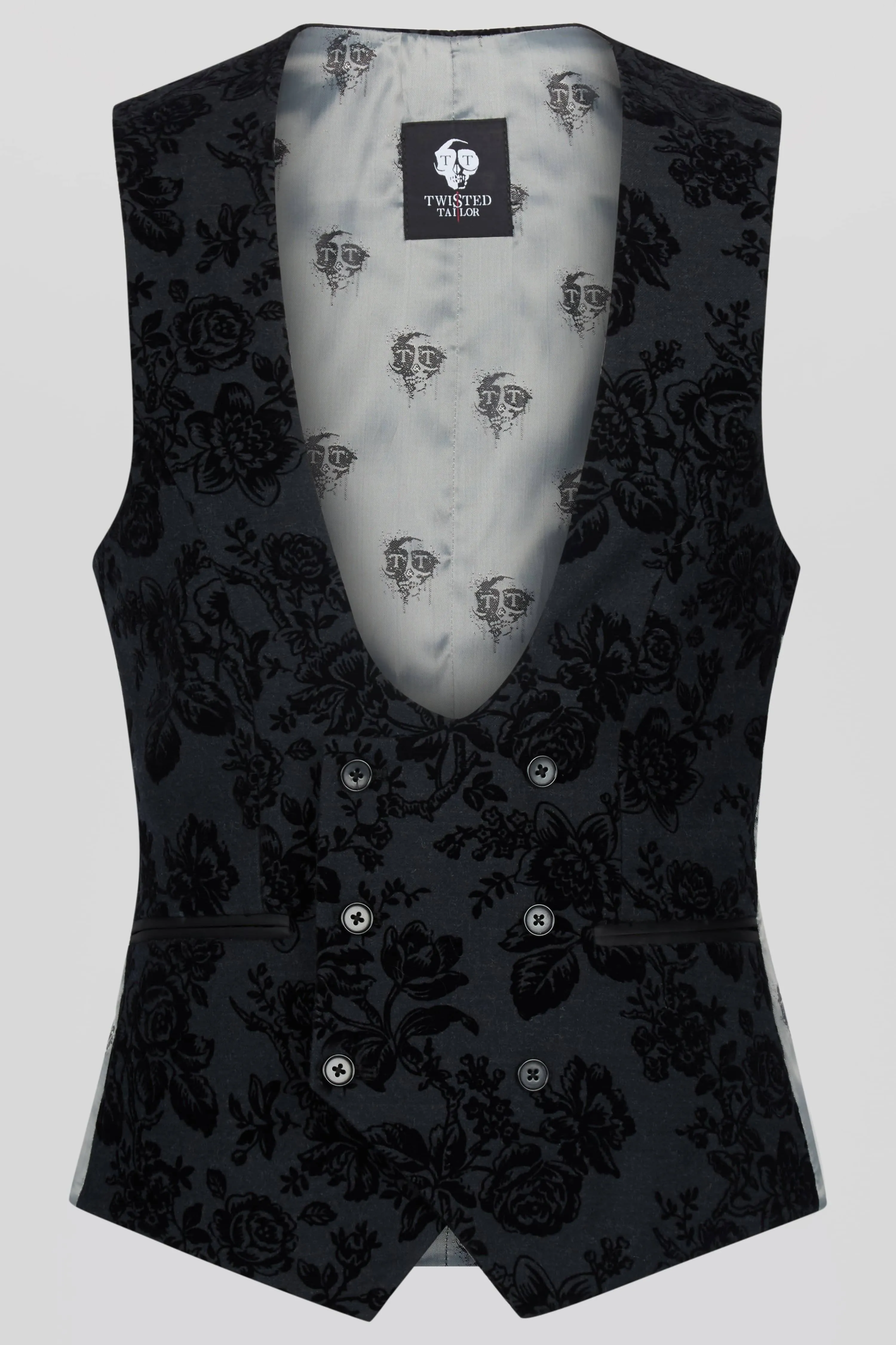 Fleet Skinny Fit Black Floral Tuxedo Waistcoat