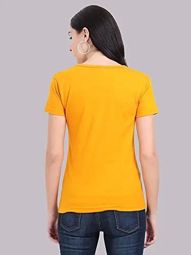 FLEXIMAA Women's Cotton V Neck Plain Half Sleeve T-Shirt