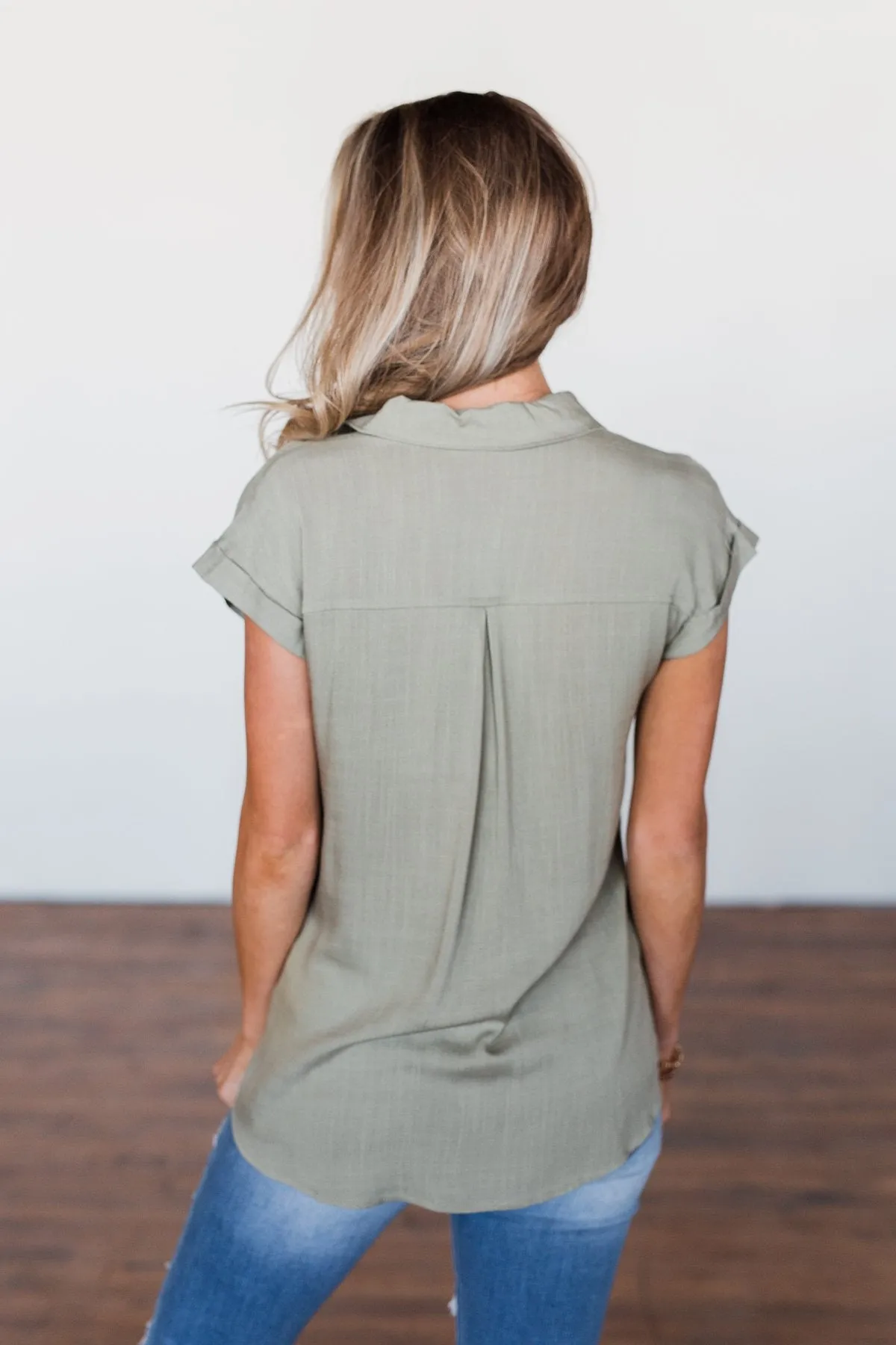 Forever Faithful Button Down Top- Light Olive