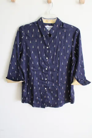 Foxcroft By Appleseed's Shaped Navy Blue Lighthouse Button Down Shirt | 14