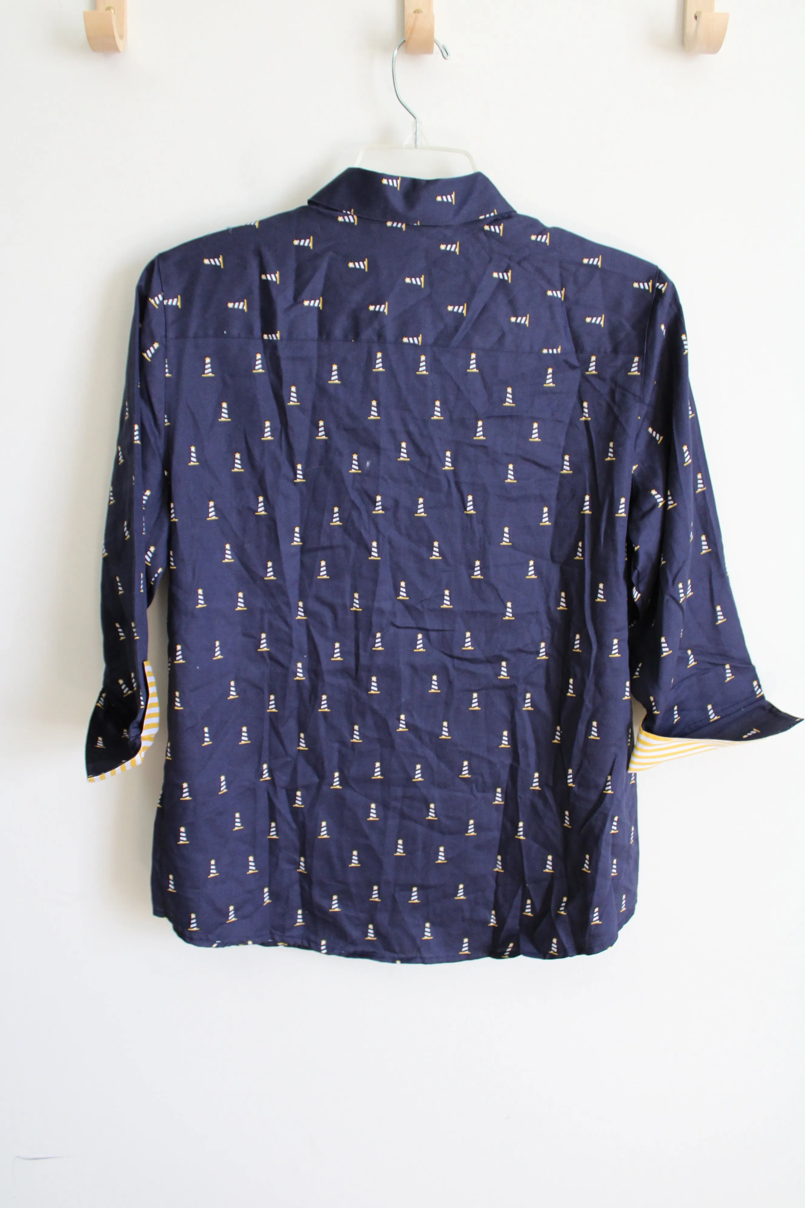 Foxcroft By Appleseed's Shaped Navy Blue Lighthouse Button Down Shirt | 14