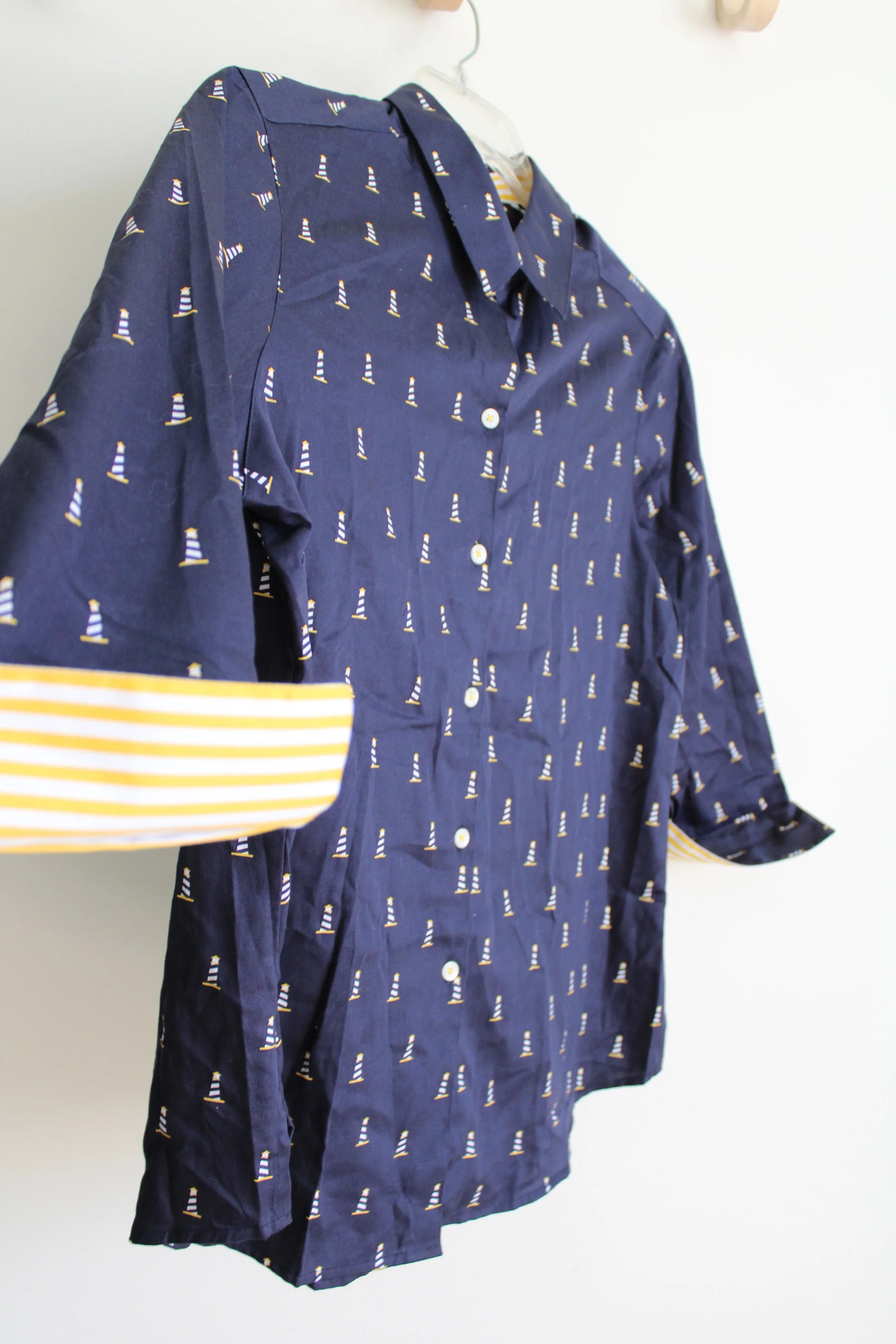 Foxcroft By Appleseed's Shaped Navy Blue Lighthouse Button Down Shirt | 14