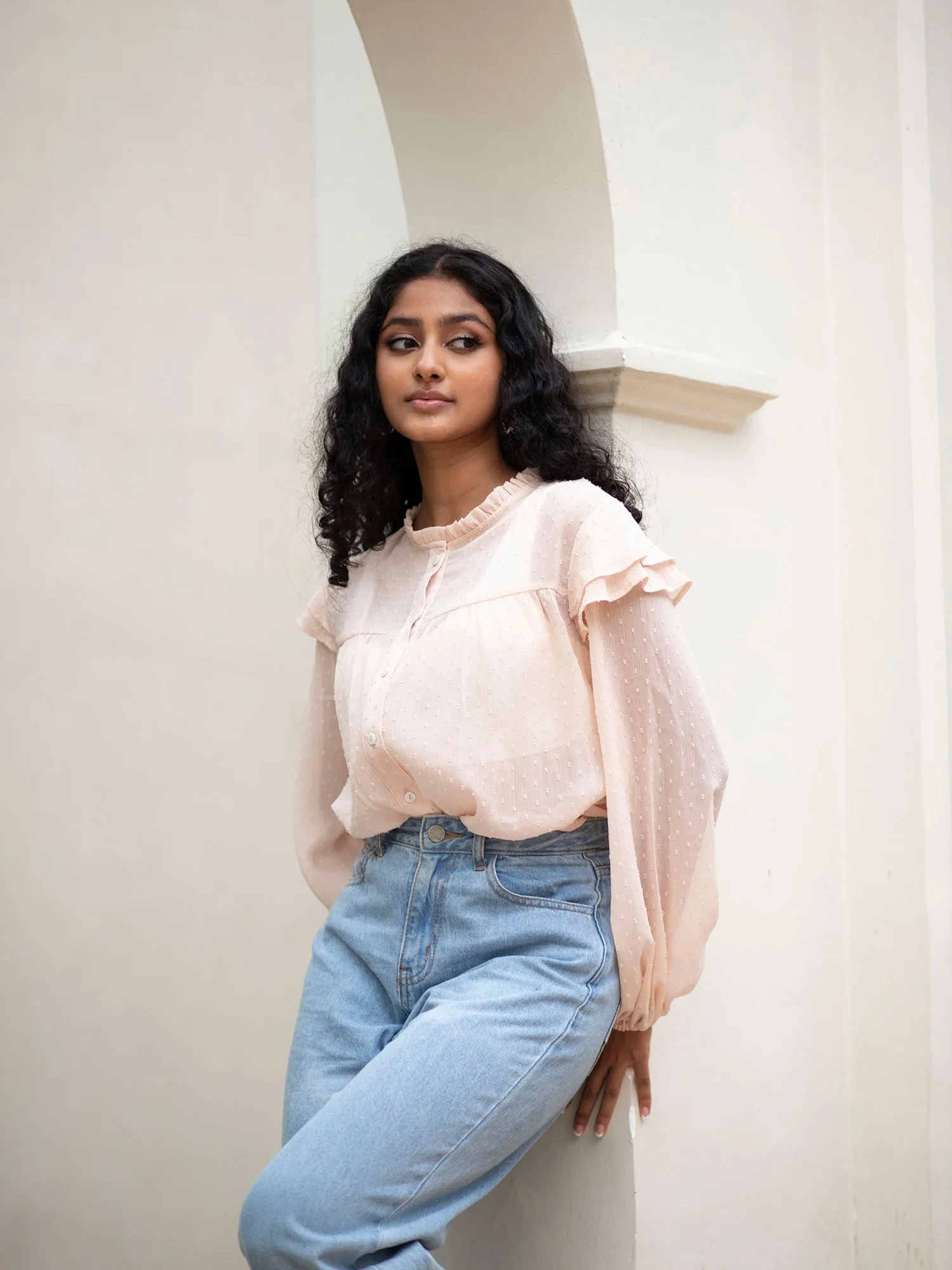 Frill Detail Button Down Top