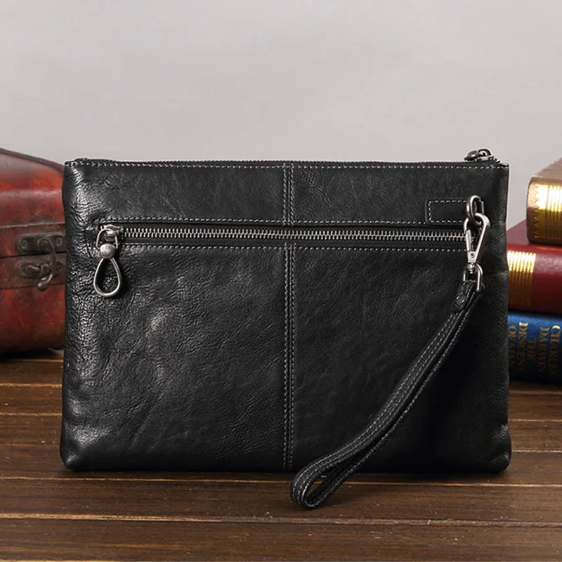 Full Grain Leather Men Clutch Men Handmade Envelope Clutch Retro Wrist Bag V171290