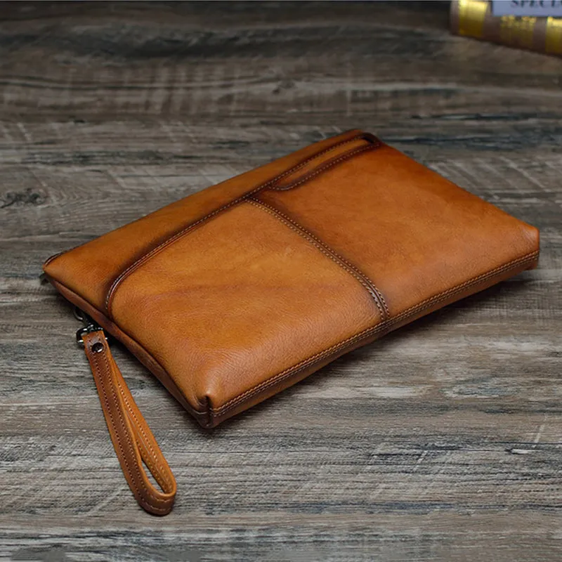 Full Grain Leather Men Clutch Men Handmade Envelope Clutch Retro Wrist Bag V171290