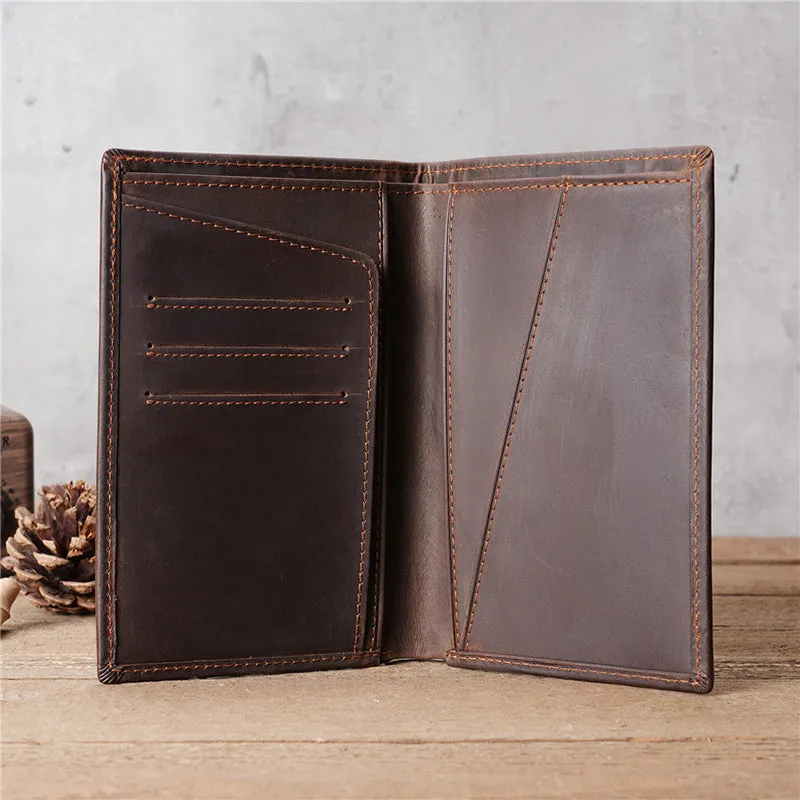 Full Grain Leather Passport Wallet Retro Leather Card Holder Wallet RFID Bifold Wallet Unisex Short Wallet