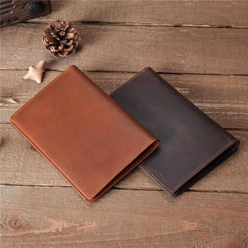 Full Grain Leather Passport Wallet Retro Leather Card Holder Wallet RFID Bifold Wallet Unisex Short Wallet
