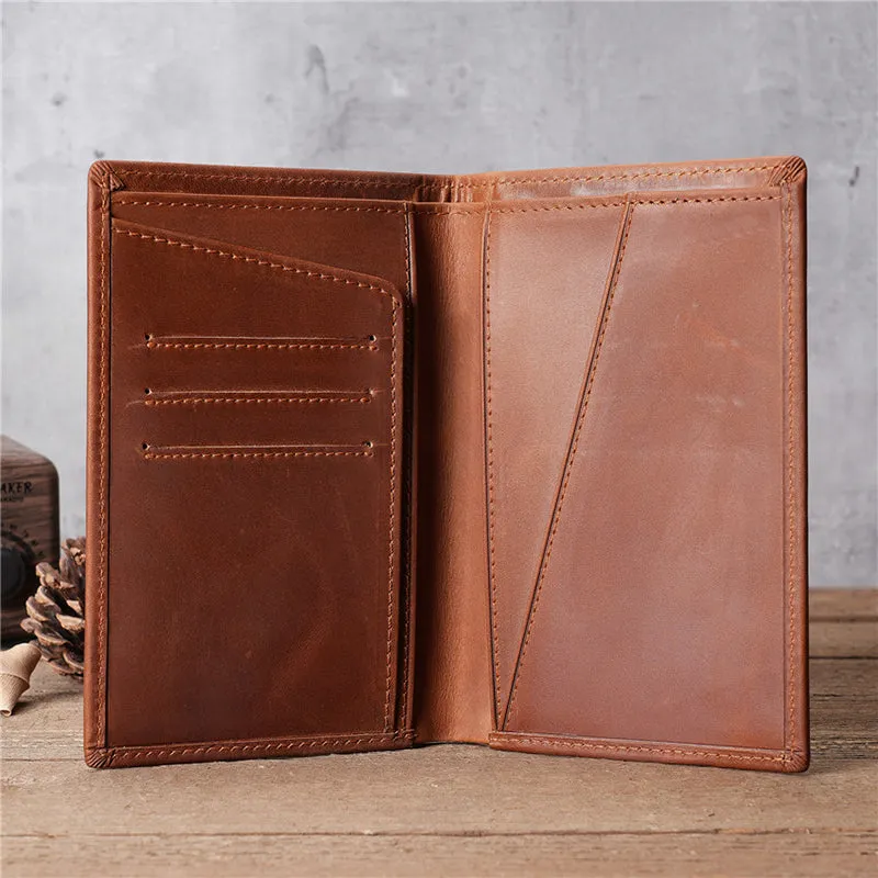 Full Grain Leather Passport Wallet Retro Leather Card Holder Wallet RFID Bifold Wallet Unisex Short Wallet
