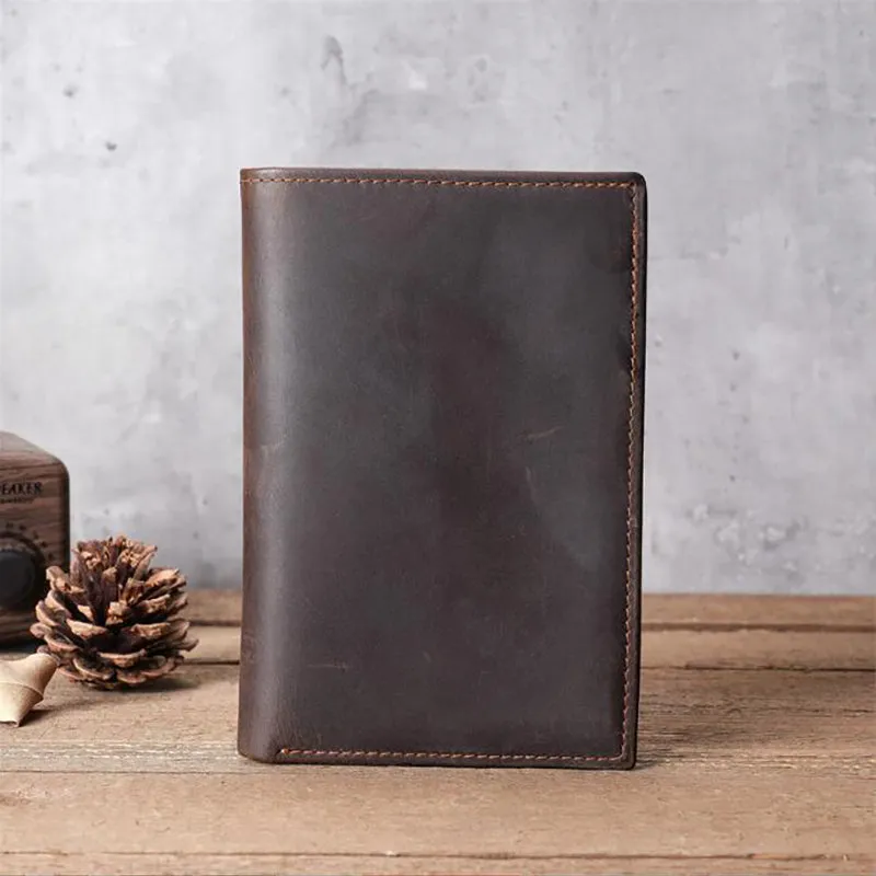 Full Grain Leather Passport Wallet Retro Leather Card Holder Wallet RFID Bifold Wallet Unisex Short Wallet