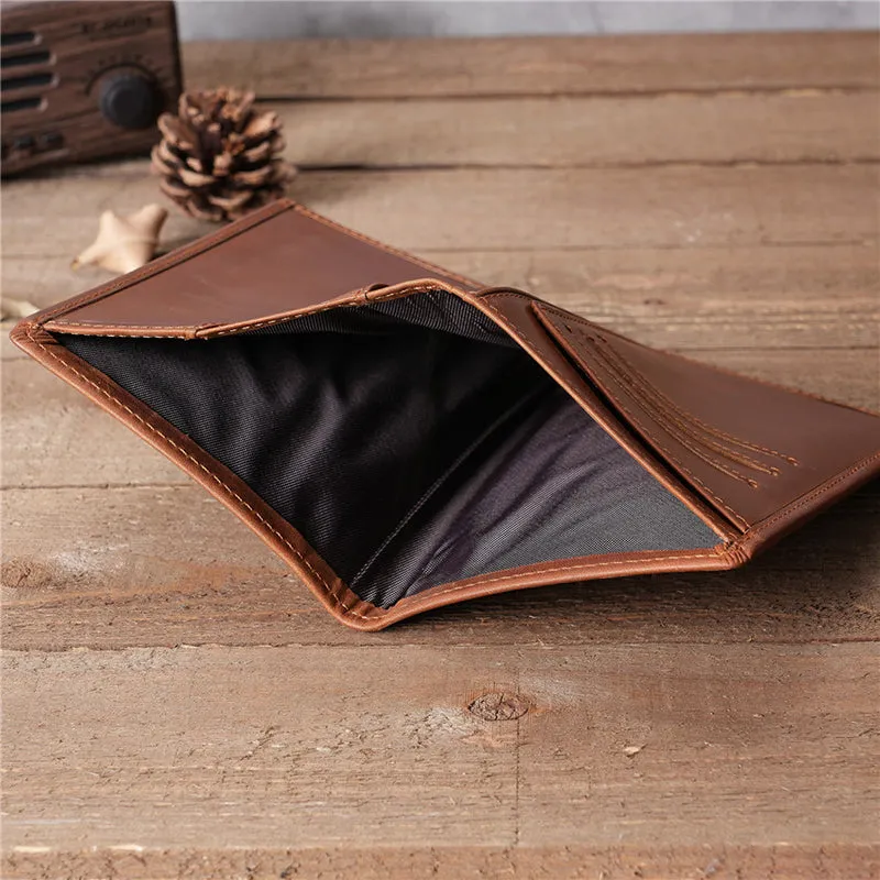 Full Grain Leather Passport Wallet Retro Leather Card Holder Wallet RFID Bifold Wallet Unisex Short Wallet