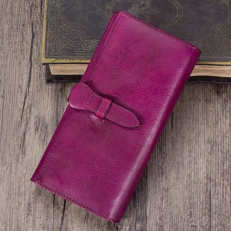 Full Grain Leather Wallet For Women Handmade Leather Purse Vintage Long Wallet A03232