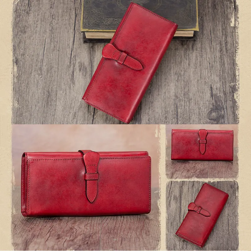 Full Grain Leather Wallet For Women Handmade Leather Purse Vintage Long Wallet A03232