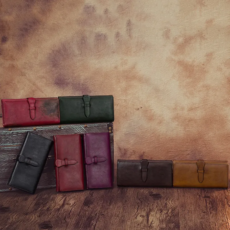Full Grain Leather Wallet For Women Handmade Leather Purse Vintage Long Wallet A03232