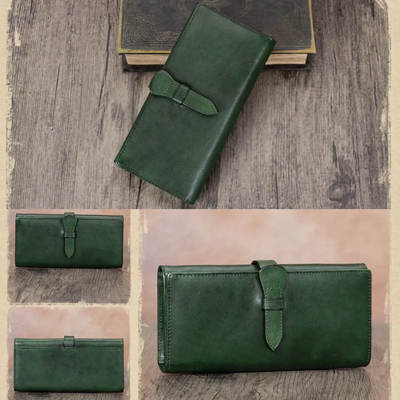 Full Grain Leather Wallet For Women Handmade Leather Purse Vintage Long Wallet A03232