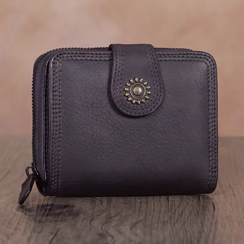 Full Grain Leather Wallet For Women Leather Short Wallet Card Holder Wallet A0338
