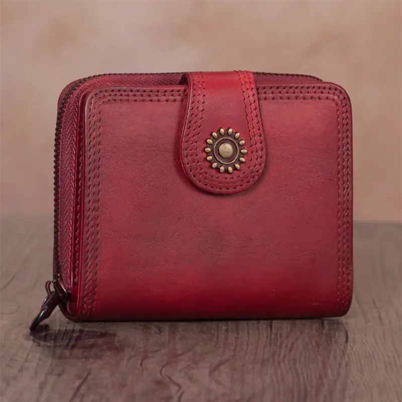 Full Grain Leather Wallet For Women Leather Short Wallet Card Holder Wallet A0338