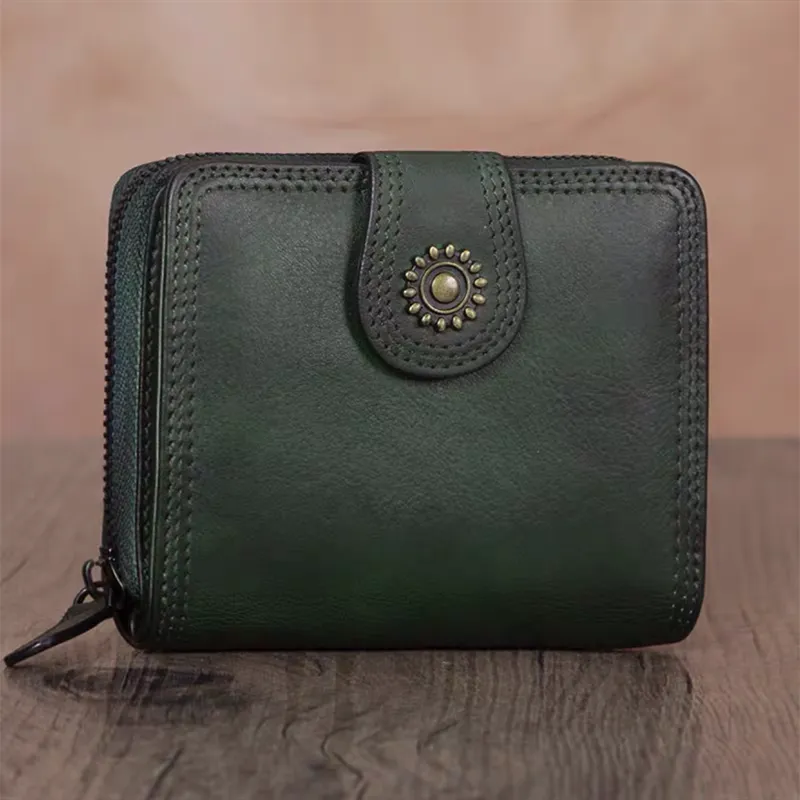 Full Grain Leather Wallet For Women Leather Short Wallet Card Holder Wallet A0338
