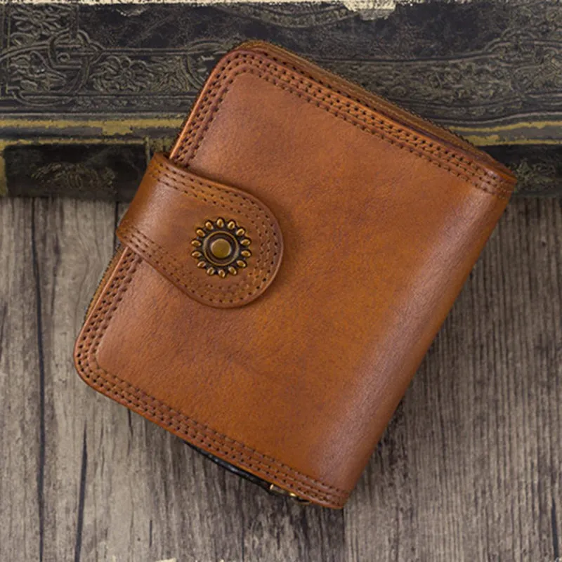 Full Grain Leather Wallet For Women Leather Short Wallet Card Holder Wallet A0338
