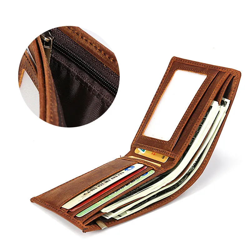 Full Grain Leather Wallet Leather Bifold Wallet Handmade Short Wallet For Mens