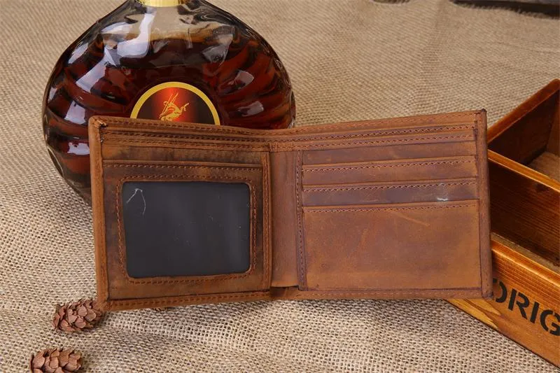 Full Grain Leather Wallet Leather Bifold Wallet Handmade Short Wallet For Mens