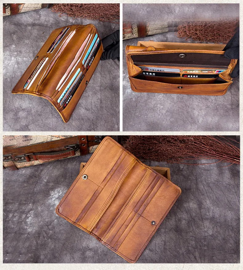 Full Grain Leather Wallet, Vintage Women Wallet, Card Holder, Wallethub Long Wallet