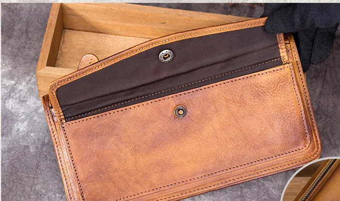 Full Grain Leather Wallet, Vintage Women Wallet, Card Holder, Wallethub Long Wallet