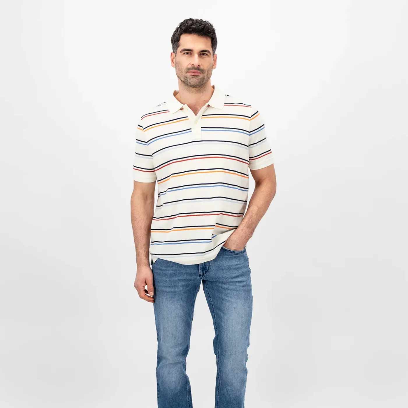 Fynch Hatton Striped Polo Top | Off-White / Navy